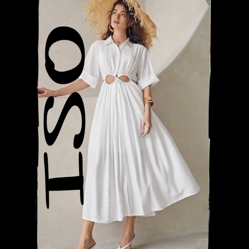 ISO SHEIN CUTOUT SHIRTDRESS S M